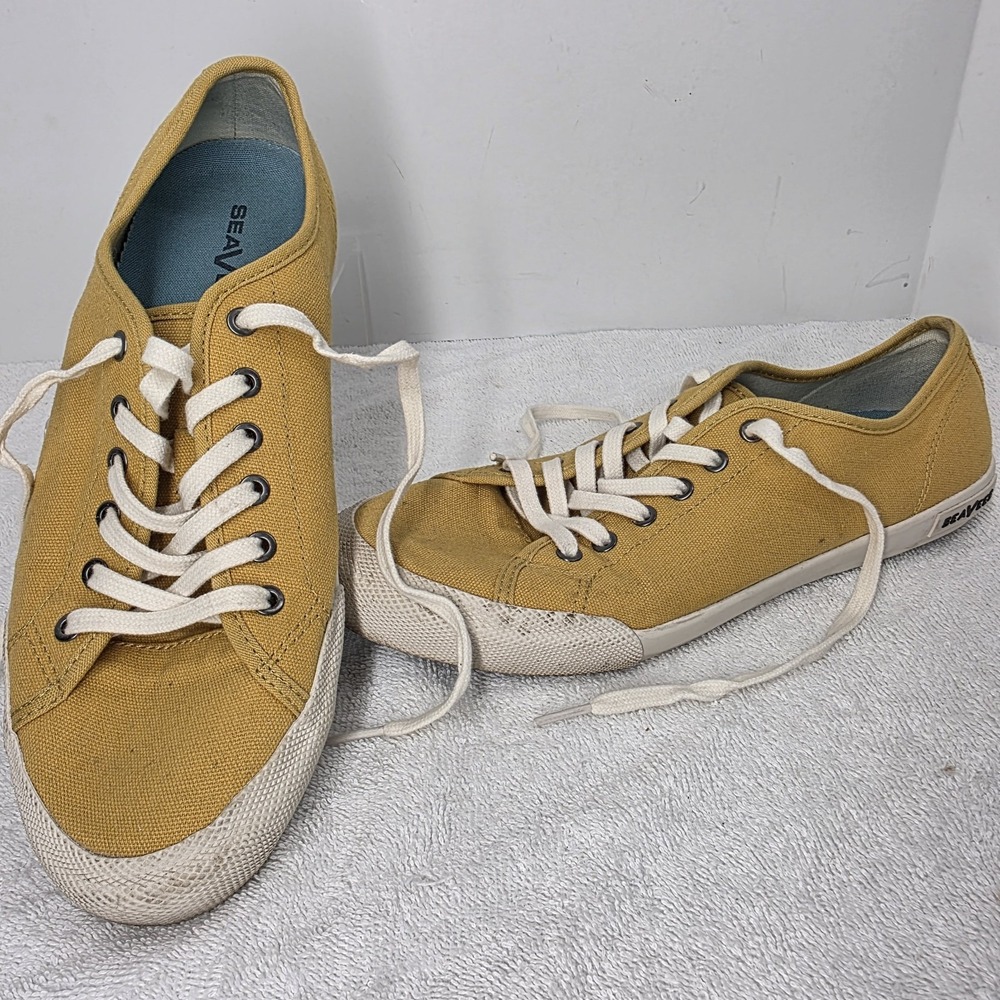 SeaVees Monterey Yellow WOMEN'S 9.5 Standard Cotton Canvas Low Top Sneaker Flats